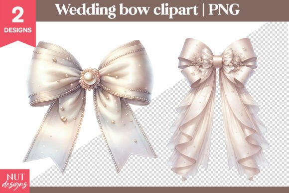 Elegant Wedding Bow Clipart: Timeless Pearl and Satin Embellishments