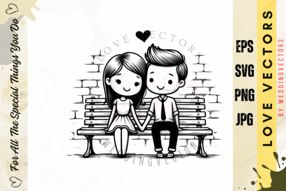 Romantic Pastel Illustration: The Wedding Couple and Love Vectors - C563