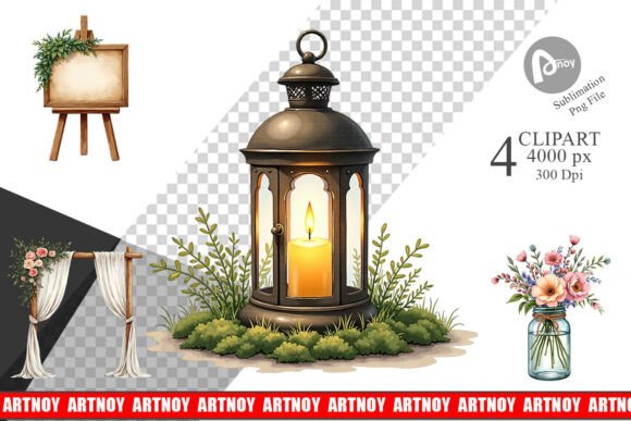 Vintage Wedding Clipart Set: Elegant Graphics for Timeless Designs