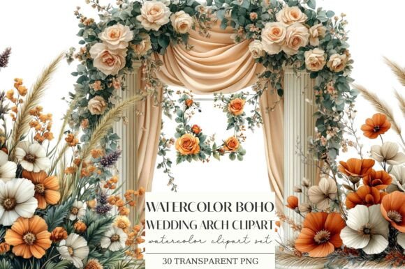 Watercolor Boho Wedding Arch Clipart: Your Creative Toolkit